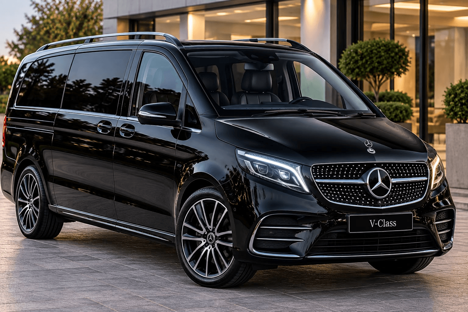 Minibus Mercedes V Class 2026 taxi vehicle - CABS WALTON Walton On Thames airport transfer fleet - 1-8 passengers 8 Large Bags